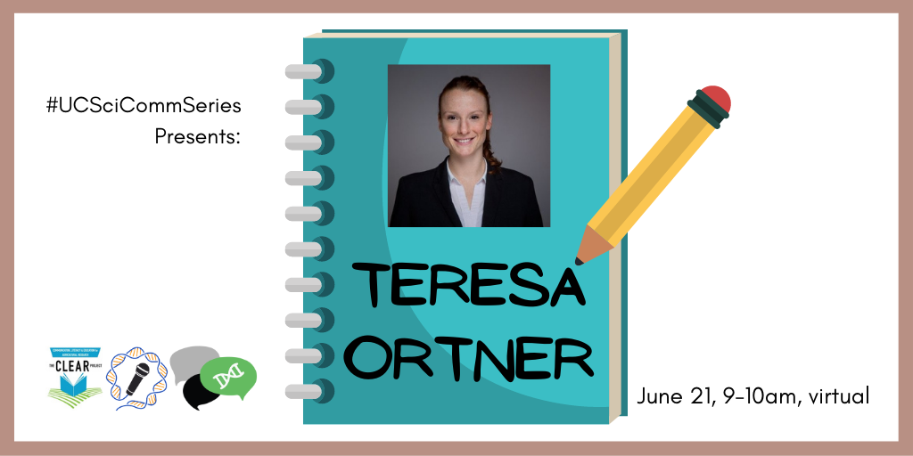 Banner for Teresa Ortner with headshot and event details in text